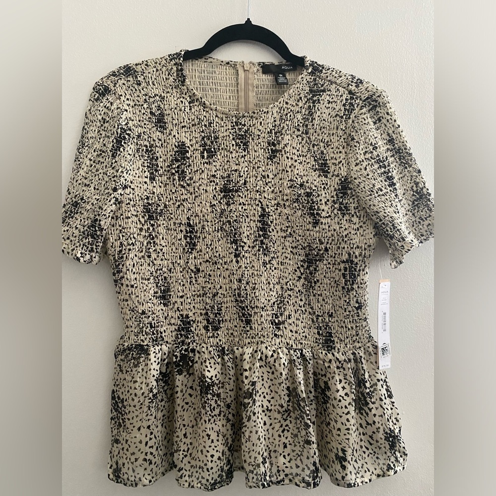 AQUA printed smocked peplum top - Never Worn!